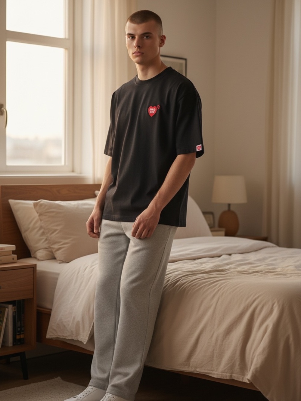 Human Made Black Short-Sleeve T-Shirt with Red Heart Logo